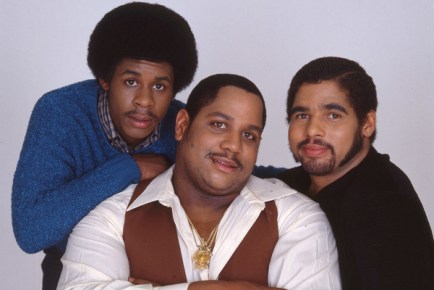 Portrait of pioneering American hip hop group The Sugar Hill Gang, from left, Guy 'Master Gee' O'Brian, Henry 'Big Bank' Jackson, and Michael 'Wonder Mike' Wright, New York, 1980. (Photo by Anthony Barboza/Getty Images)