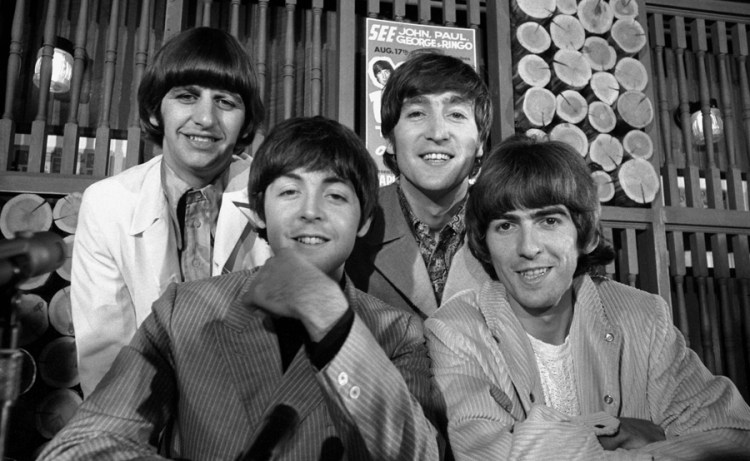 The Beatles at a press conference in the Hot Stove Lounge at Maple Leaf Gardens in Toronto on August 17, 1966. (Photo: Boris Spremo)