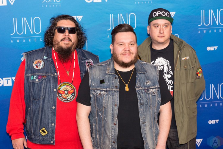 A Tribe Called Red attends the 2017 JUNO Awards at the Canadian Tire Centre in Ottawa on April 2, 2017. (Photo: Brendan Albert/Aesthetic Magazine)