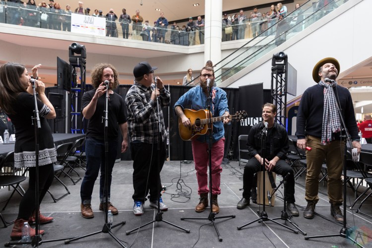 The Strumbellas perform at JUNO Fan Fare at the Rideau Centre in Ottawa on April 1, 2017. (Photo: Brendan Albert/Aesthetic Magazine)