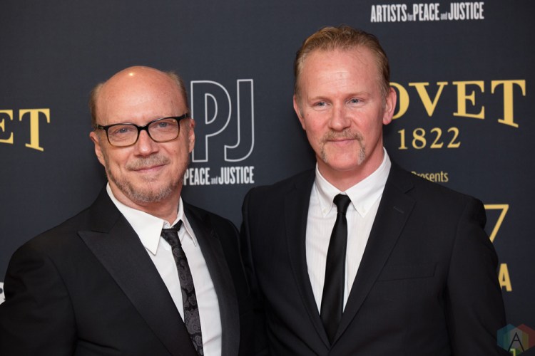 (L-R) Paul Haggis, and Morgan Spurlock attend the Artists For Peace And Justice gala at the Art Gallery of Ontario in Toronto on September 10, 2017 during the 2017 Toronto International Film Festival. (Photo: Brendan Albert/Aesthetic Magazine)