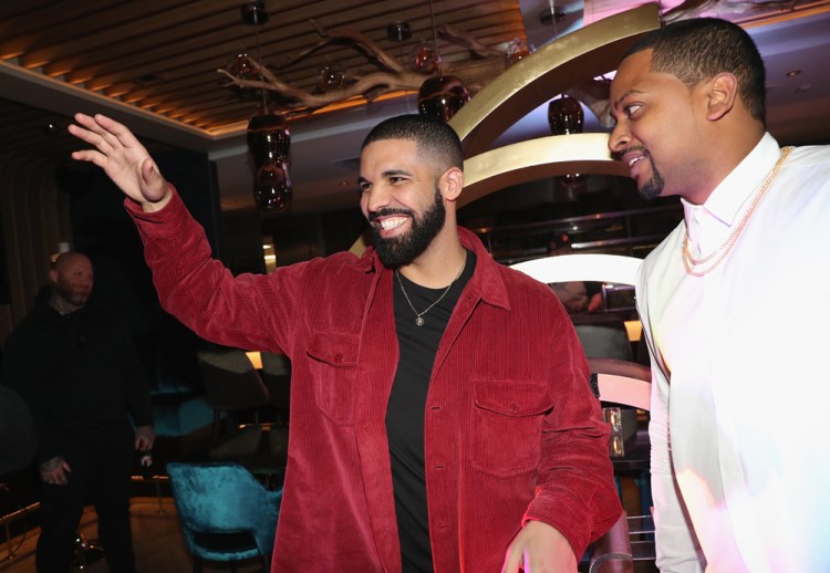 TORONTO, ON - JANUARY 9: Drake (L) and Chubbs attend Dwyane Wade's birthday party at Pick 6ix in Toronto on January 9, 2018. (Photo: Johnny Nunez/Getty)