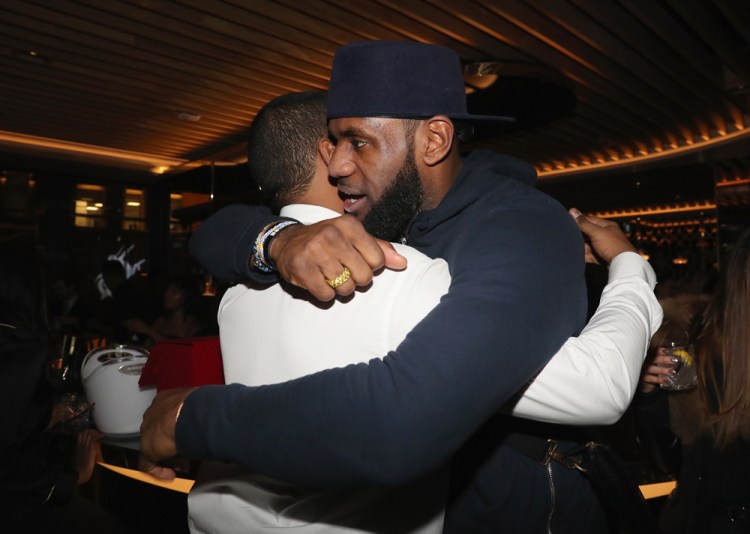 TORONTO, ON - JANUARY 9: Chubbs (L) and Lebron James attend Dwyane Wade's birthday party at Pick 6ix in Toronto on January 9, 2018. (Photo: Johnny Nunez/Getty)