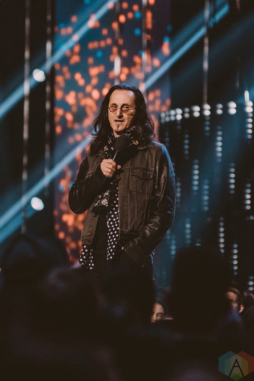 VANCOUVER, BC - MARCH 25: Geddy Lee of Rush attends the Juno Awards at Rogers Arena in Vancouver on March 25, 2018. (Photo: Tim Nugyen/Aesthetic Magazine)
