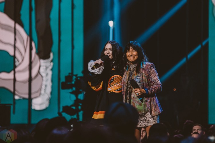 VANCOUVER, BC - MARCH 25: Grimes and Buffy Sainte-Marie attend the Juno Awards at Rogers Arena in Vancouver on March 25, 2018. (Photo: Tim Nugyen/Aesthetic Magazine)