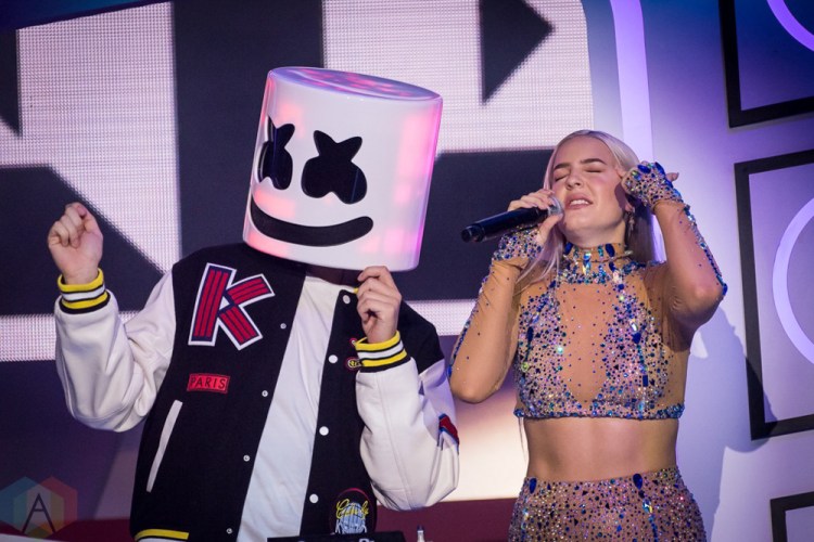 TORONTO, ON - AUGUST 26: Marshmello and Anne-Marie perform at iHeartRadio MMVAs in Toronto, Ontario on August 26, 2018. (Photo: Angelo Marchini/Aesthetic Magazine)