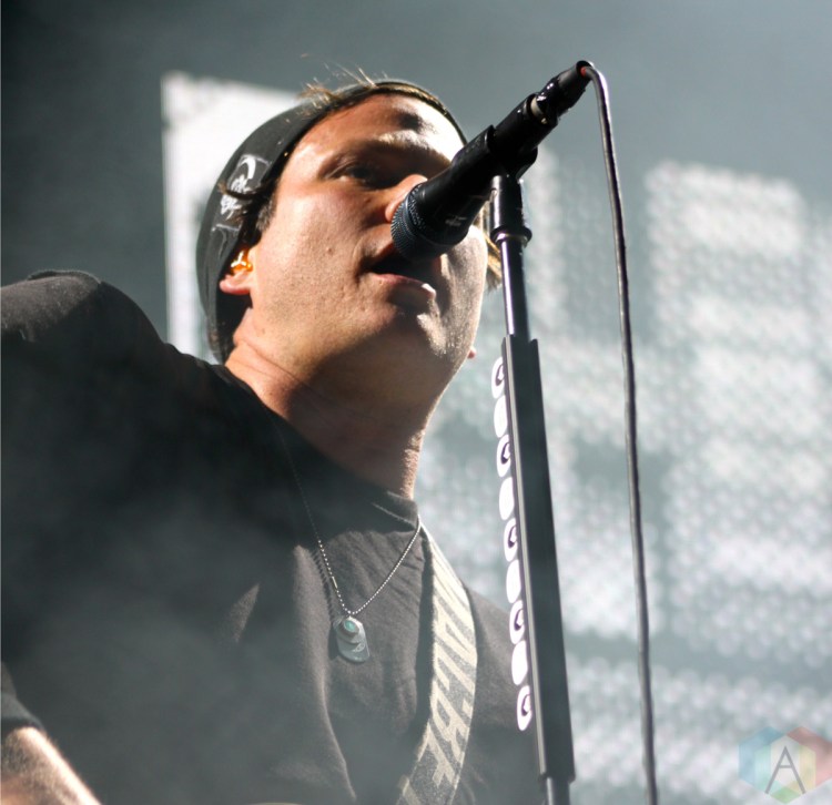 TORONTO, ON - AUGUST 17: Tom Delonge of Blink-182 performs at the Molson Amphitheatre in Toronto, Ontario on August 17, 2011. (Photo: Curtis Sindrey)