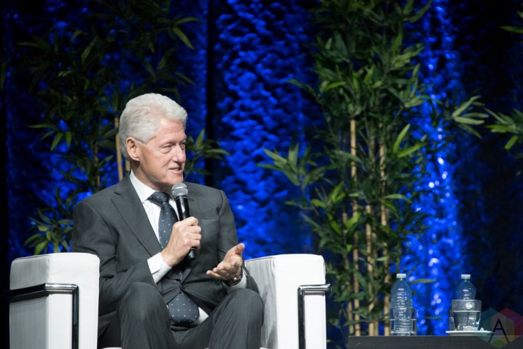 TORONTO, ON - NOVEMBER 27: Bill Clinton and Hillary Clinton appear at Scotiabank Arena in Toronto on November 27, 2018. (Photo: Jaime Espinoza/Aesthetic Magazine)