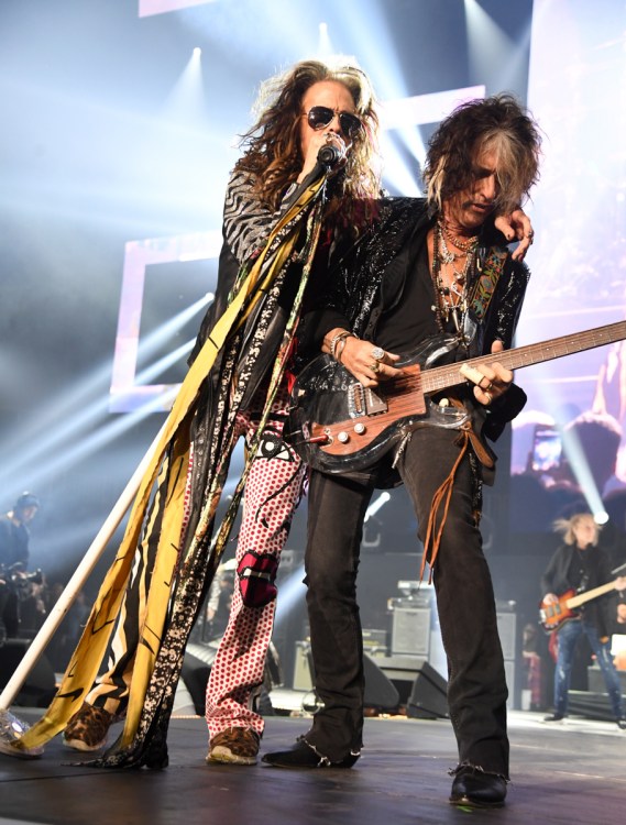 ATLANTA, GA - FEBRUARY 01: (L-R) Steven Tyler and Joe Perry of Aerosmith perform at Super Bowl Music Fest at State Farm Arena on February 1, 2019 in Atlanta, Georgia. (Photo: Kevin Mazur/Getty)