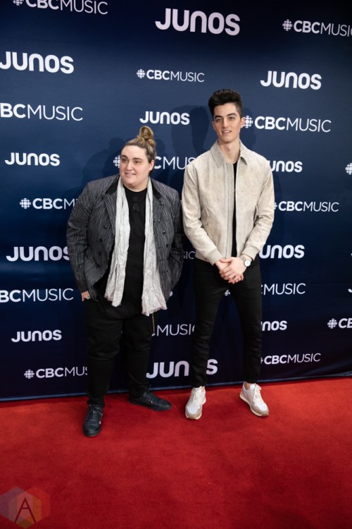 LONDON, ON - MARCH 17: Elijah Woods and Jamie Fine attend the 2019 Juno Awards red carpet at Budweiser Gardens in London, Ontario on March 17, 2019. (Photo: Brendan Albert/Aesthetic Magazine)